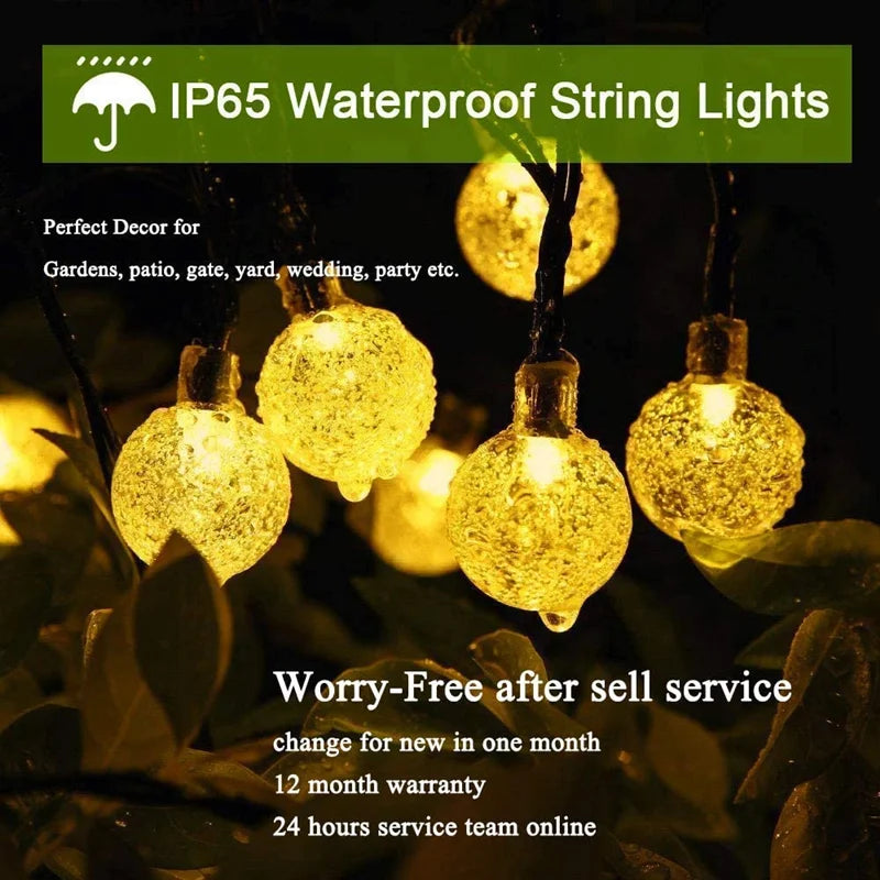 LED Solar String Lights Outdoor 60 Leds Waterproof Crystal Globe Lights
