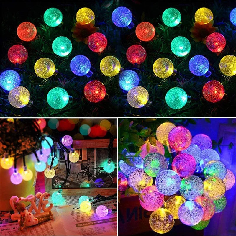 LED Solar String Lights Outdoor 60 Leds Waterproof Crystal Globe Lights