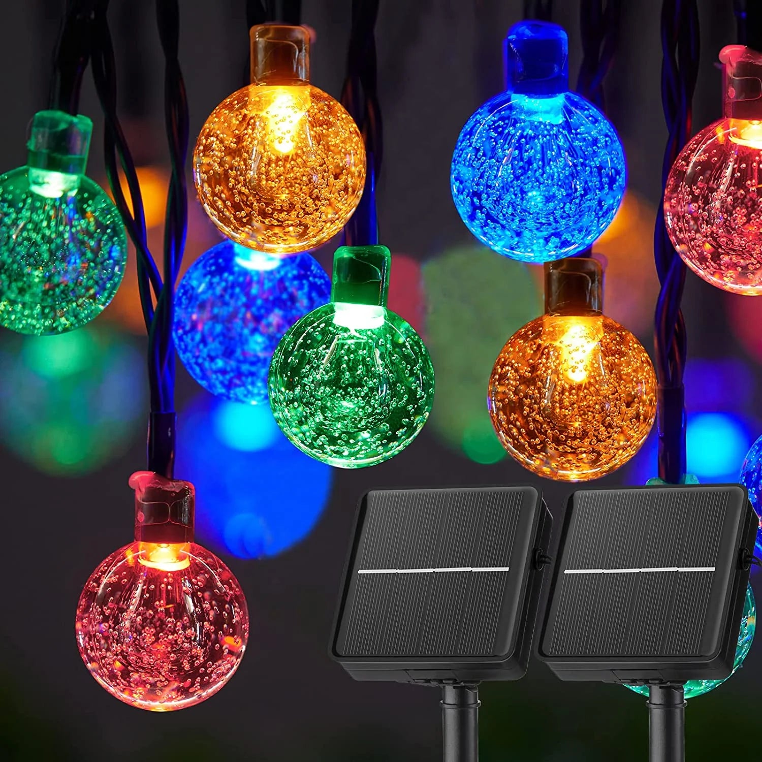 LED Solar String Lights Outdoor 60 Leds Waterproof Crystal Globe Lights