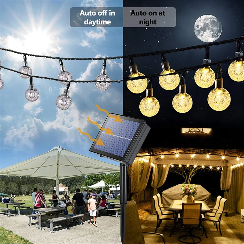 LED Solar String Lights Outdoor 60 Leds Waterproof Crystal Globe Lights