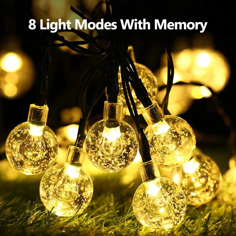 LED Solar String Lights Outdoor 60 Leds Waterproof Crystal Globe Lights