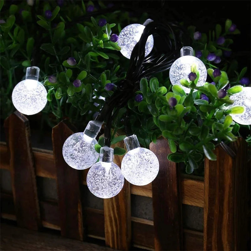 LED Solar String Lights Outdoor 60 Leds Waterproof Crystal Globe Lights