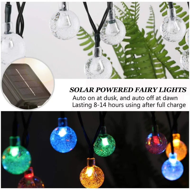 LED Solar String Lights Outdoor 60 Leds Waterproof Crystal Globe Lights