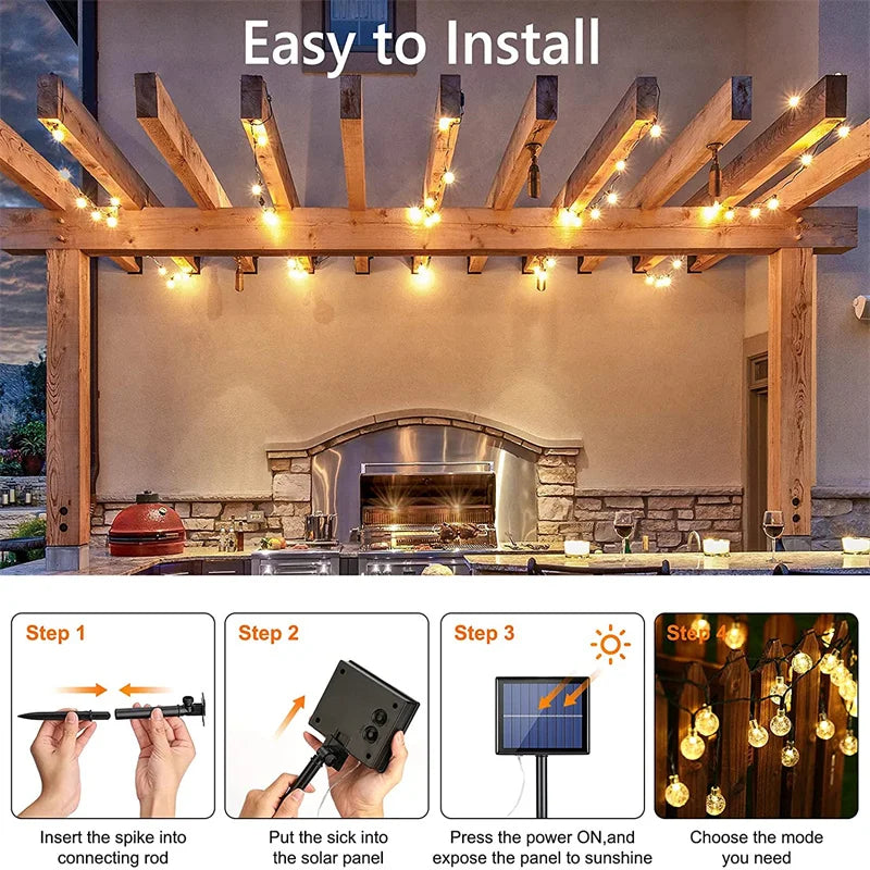 LED Solar String Lights Outdoor 60 Leds Waterproof Crystal Globe Lights