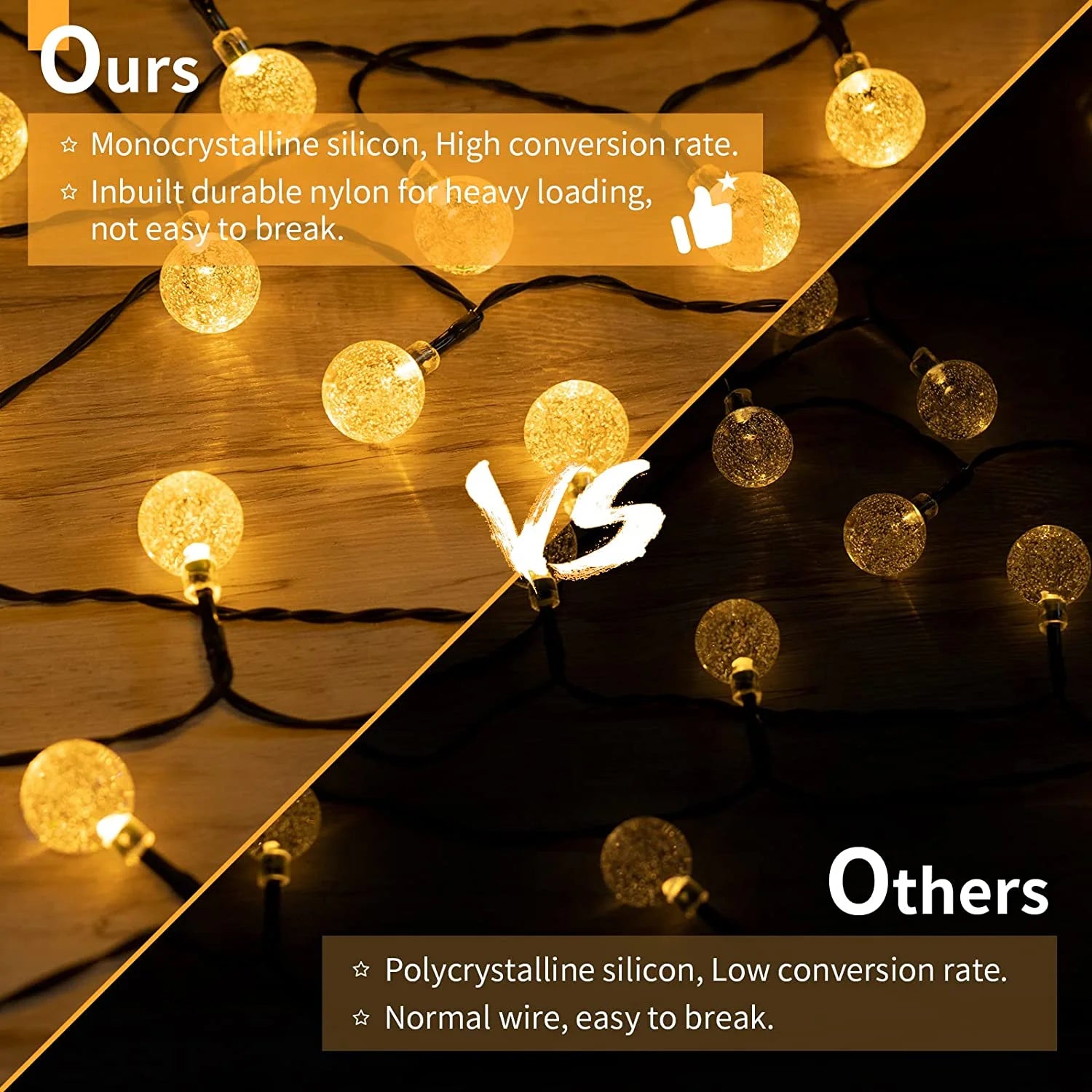 LED Solar String Lights Outdoor 60 Leds Waterproof Crystal Globe Lights